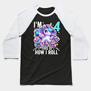 Kids 4 Year Old Shirt 4Th Birthday Girl Unicorn Baseball T-Shirt